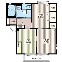 プリムヴェール2 2DKの間取図画像