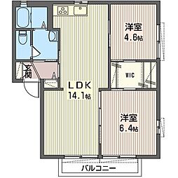 ミハラデュオD 2LDKの間取図画像