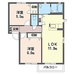 エスポワールフルールB 2LDKの間取図画像