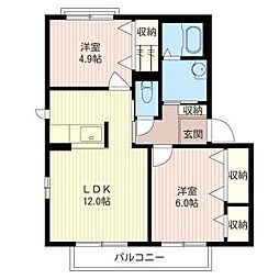 メゾン・ラムールA 2LDKの間取図画像