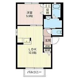 ヴューテラス 1LDKの間取図画像