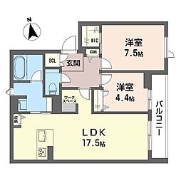シャーメゾンプリーモ 2LDKの間取図画像