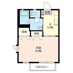 オークスアベニューC 1Kの間取図画像