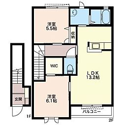 フラワーヒルズC 2LDKの間取図画像