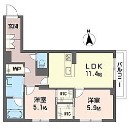ボヌール小山 2LDKの間取図画像