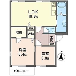 メゾンドネージュ2号館 2LDKの間取図画像
