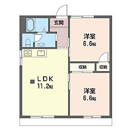 コーポリバティー2 2LDKの間取図画像