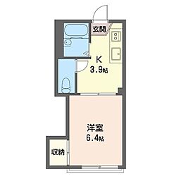 パラシオン芦川A 1Kの間取図画像