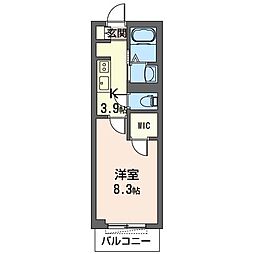 ボヌールブランシュ 1Kの間取図画像