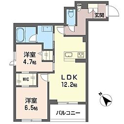 アイル　ルィーズ 00303 3階2LDKの間取り