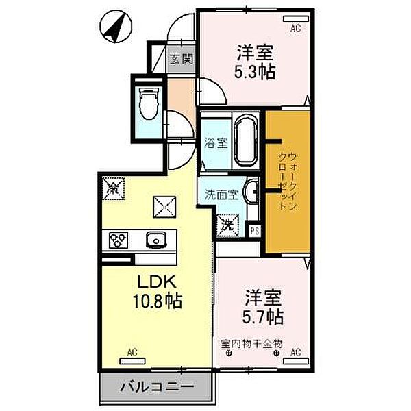 エコンフォート前橋駒形　A棟 102｜群馬県前橋市駒形町(賃貸アパート2LDK・1階・52.81㎡)の写真 その2