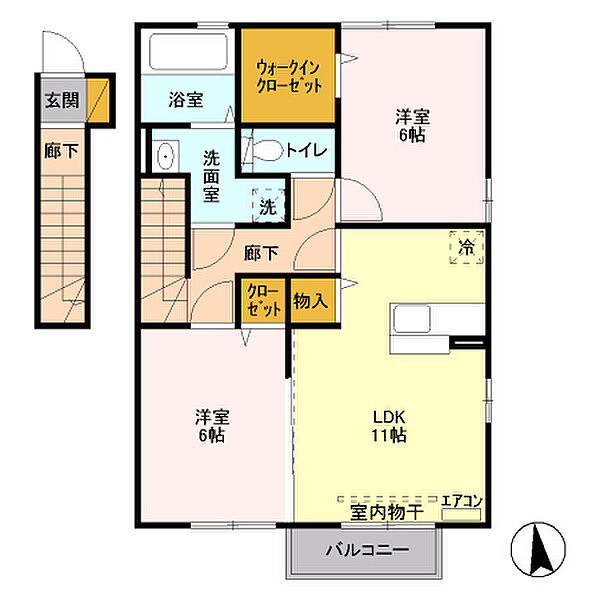 アポロ 203｜群馬県伊勢崎市太田町(賃貸アパート2LDK・2階・63.34㎡)の写真 その2