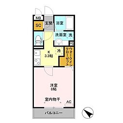 オペラハウス宮子 1Kの間取図画像