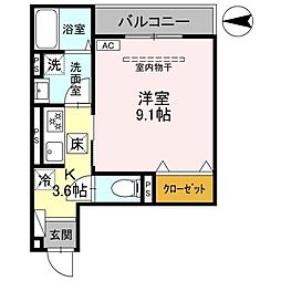 AKコンフォルト高崎栄町 2階1Kの間取り