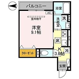 AKコンフォルト高崎栄町 2階1Kの間取り