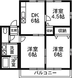ハイム連取　A 2階3DKの間取り