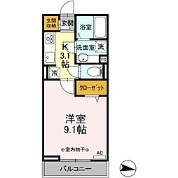 サントリーニ 1Kの間取図画像