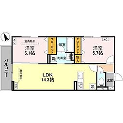 前橋市古市町アパート 2LDKの間取図画像