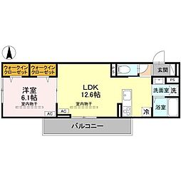 ユイエーム伊勢崎 1LDKの間取図画像