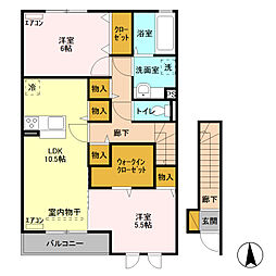 クレーヴ 2LDKの間取図画像
