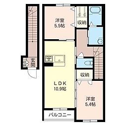 コーラルリーフB 2LDKの間取図画像