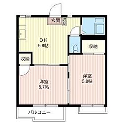 ハイツ美の宮B 2Kの間取図画像