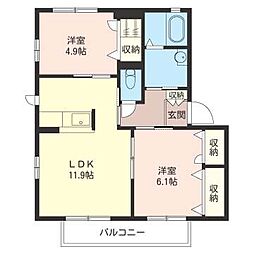 ヴェルドミールA 2LDKの間取図画像