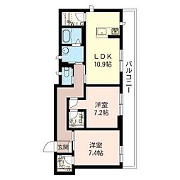 リバーパークかわせみ 2LDKの間取図画像