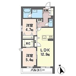 ココン市川 2LDKの間取図画像