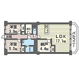 西船橋ハイム1号棟 2SLDKの間取図画像