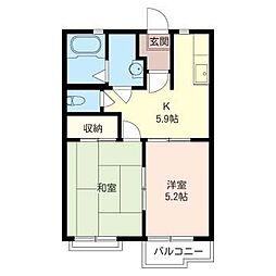 コートピア港南B棟 2Kの間取図画像