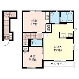 パティオソレアードC 2LDKの間取図画像