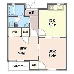 ヴェルドール港南台 2DKの間取図画像
