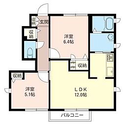 ベルメゾン永田南 2LDKの間取図画像