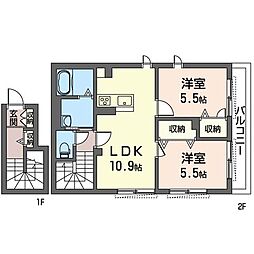 メゾンクレア2 2LDKの間取図画像