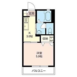 ジュネス2 1Kの間取図画像