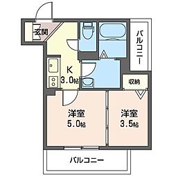 ベルーグランツ金沢八景A 2Kの間取図画像