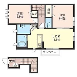コスモレジデンスA 2LDKの間取図画像