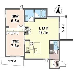 金沢区谷津町マンション 2LDKの間取図画像