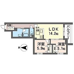 シャーメゾン横浜鶴見 1階2LDKの間取り