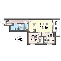 シャーメゾン横浜鶴見 3階2LDKの間取り
