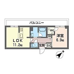 アジュールモア長津田 1LDKの間取図画像