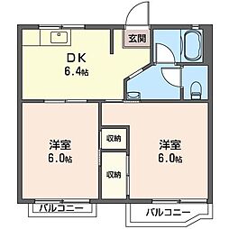 ラ・フォーレ三保 2DKの間取図画像
