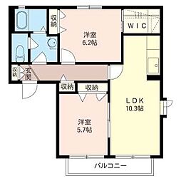 アムール・ユウ 2LDKの間取図画像