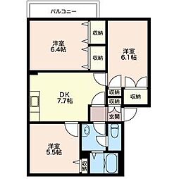 ロイヤルハイム野川A 3DKの間取図画像