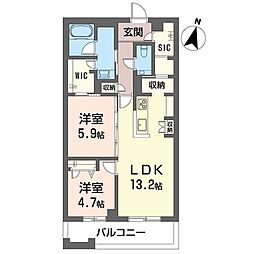 アウトリガー 2LDKの間取図画像