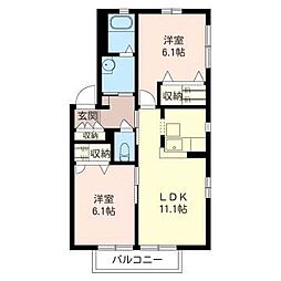 ドミールD 2LDKの間取図画像