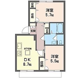 ヒルサイド善行1 2DKの間取図画像