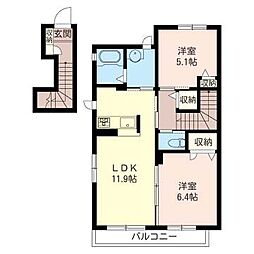 ソラーレB 2LDKの間取図画像