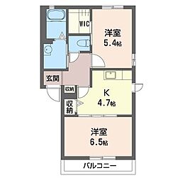 アネーロB 2Kの間取図画像